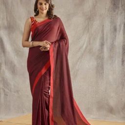 Salwar Studio Red Cotton Printed Saree-image-28