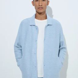 ETA by Westside Light Blue Knit-Textured Relaxed-Fit Cotton Jacket-image-89