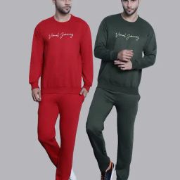 Vimal Jonney Red & Olive Regular Fit Logo Print Sweatshirt & Trackpant Set - Pack of 2-image-28