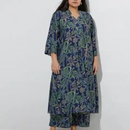 Diza by Westside Navy Botanical Design A-Line Kurta-27
