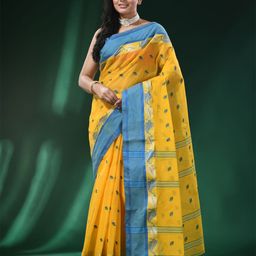 WoodenTant Ethnic Motifs Woven Design Zari Pure Cotton Taant Saree-picture-26