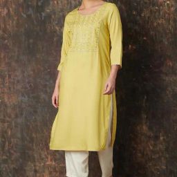 Melange by Lifestyle Green Embroidered Straight Kurta-image-16
