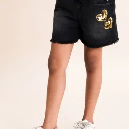 Kiddopanti Kids Black Embellished Shorts-image-27