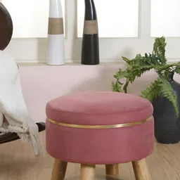 Shadowkart Burgundy Wooden Pouffe Ottoman-38