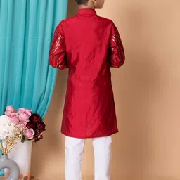 NFC CREATION Boys Embroidered Regular Sequinned Dupion Silk Kurta with Pyjamas image 4