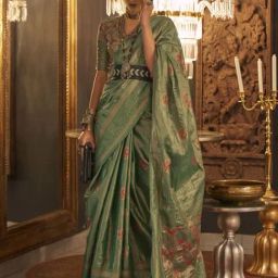 Elora Green Silk Woven Saree With Unstitched Blouse-image-60