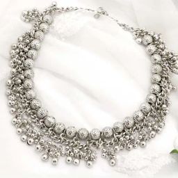 Teejh Bodhi Silver Oxidized Gungroo Necklace-image-58
