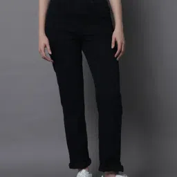 High Star Black Cotton Straight Fit Mid Rise Jeans-image-44