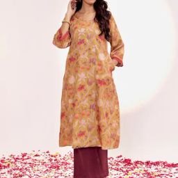 Jaipur Kurti Mustard Floral Print A Line Kurta-image-4