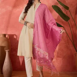 Sangria Ethnic Motifs Woven Design Embroidered Zari Dupatta-30
