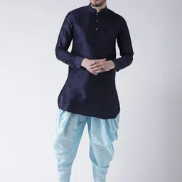 DEYANN Men Navy Blue Solid Kurta with Patiala-image-98