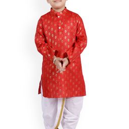 BAESD Boys Ethnic Motifs Printed Mandarin Collar Straight Kurta with Dhoti Pants-picture-23