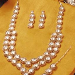 Zaveri Pearls Golden Austrian Diamonds Layered Necklace Earring & Maangtikka Set-ZPFK18225-image-90