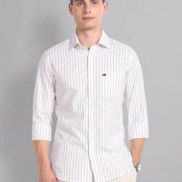 AD by Arvind Brown & White Slim Fit Striped Shirt-image-1