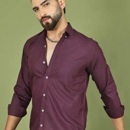 Indian Needle Dark Purple Cotton Regular Fit Solid Casual Shirt-picture-38