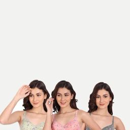 AROUSY Pink & Green Cotton Printed T-Shirt Bra - Pack Of 3-image-88