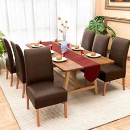 Kuber Industries Set Of 6 Brown Stretchable Chair Covers-picture-47