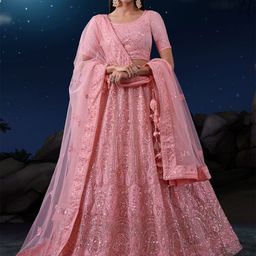 ODETTE Embroidered Sequinned Net Semi-Stitched Lehenga & Blouse With Dupatta-14