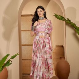 SHADOW & SAINING Ethnic Motifs Printed Zari Linen Saree With Belt-image-23