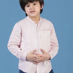Tales & Stories Kids White & Red Cotton Striped Full Sleeves Shirt-image-3