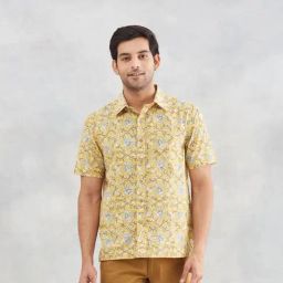 Fabindia Fashion Yellow Straight Fit Printed Shirt-image-88