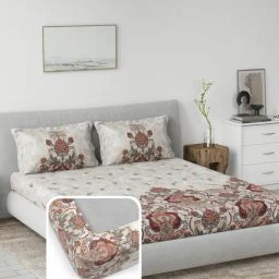DDECOR Live beautiful Red Cotton Ethnic 145 TC King Fitted Bedsheet with 2 Pillow Covers-image-80