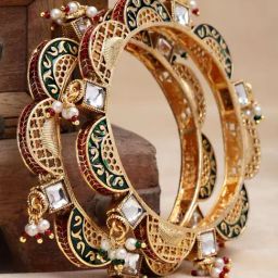 Karatcart Antique Gold-Plated Temple Bangles for Women - Set of 2-16