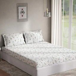 DDecor Blue & White Cotton 144 TC King Bedsheet with 2 Pillow Covers-image-58
