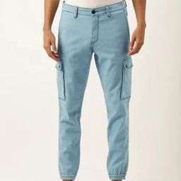 IVOC Light Blue Regular Fit Lightly Washed Cargo Jogger Jeans-image-64