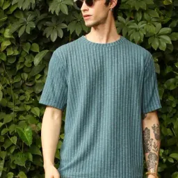 Campus Sutra Blue Regular Fit Striped T-Shirt-picture-37