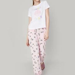 Ginger by Lifestyle White & Pink Cotton Printed Top & Pyjama Set-image-101