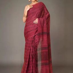 Unnati Silks Maroon Cotton Printed Saree With Unstitched Blouse-image-49