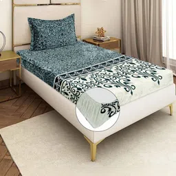 REALDREAM Teal Floral 300 TC King Bedsheet with 2 Pillow Covers-picture-11