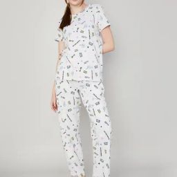 Ginger by Lifestyle Grey Cotton Printed Top & Pyjama Set-image-79