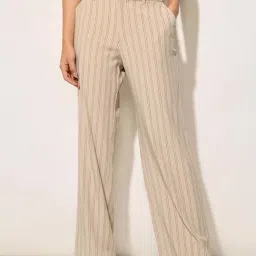 Only Beige Straight Fit Striped Trousers-picture-4