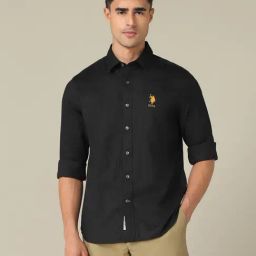 U.S. Polo Assn. Denim Co. Black Cotton Regular Fit Self Pattern Shirt-picture-9