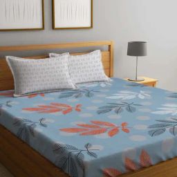 Klotthe Blue Cotton Blend 300 TC Double Bedsheet With 2 Pillow Covers-image-20