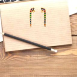P.C. Chandra Jewellers 14k Gold Unique Multi-coloured Stones Dangler Earrings-image-58