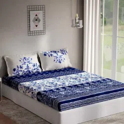 DDecor Blue Cotton 145 TC Queen Bedsheet with 2 Pillow Covers-picture-38