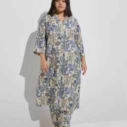 Diza by Westside Beige Botanical-Inspired A-Line Kurta-image-75
