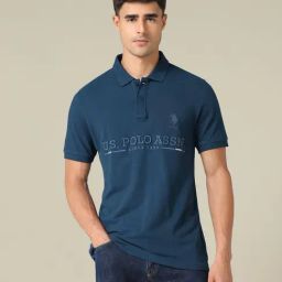 U.S. Polo Assn. Blue Cotton Regular Fit Embroidered Polo T-Shirt-picture-28