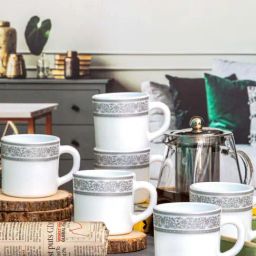 Cello White & Grey Opalware Solitaire Tea Mug (0.18 L) - Set of 6-image-80
