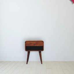 Artisan Furniture Brown Wood Curved Chestnut Bedside Table with Open Slot-image-51