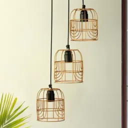ExclusiveLane Golden Iron Bird Nest' Handcrafted Chandelier With Hanging Lamp (3 Shades)-picture-31