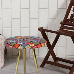 Shadowkart Red & Green Printed Metal Stool-15