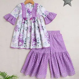 The Magic Wand Girls Floral Printed Empire A-Line Pure Cotton Kurta With Sharara-image-63