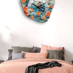 OLIVE TREE Blue & Orange Colored Printed Wooden Contemporary Wall Clock-image-99