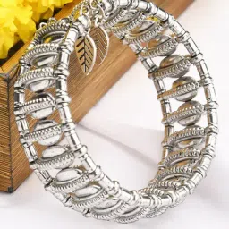 Fida Ethnic Oxidised Silver Leaf Drop Adjustable Bracelet for Women-image-23