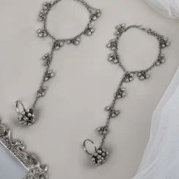 Teejh Mukkho Silver Oxidized Ghungroo Anklet-image-89