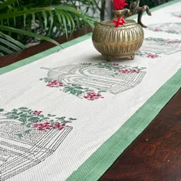 Baarno Beige & Green Floral Printed Pure Cotton Table Runners-picture-32